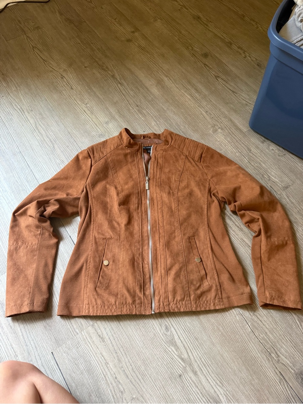 new directions Rust Suede-Look Zip Front Jacket
